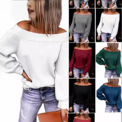 Damen Off-Shoulder Pullover mit voluminösen Ärmeln EB