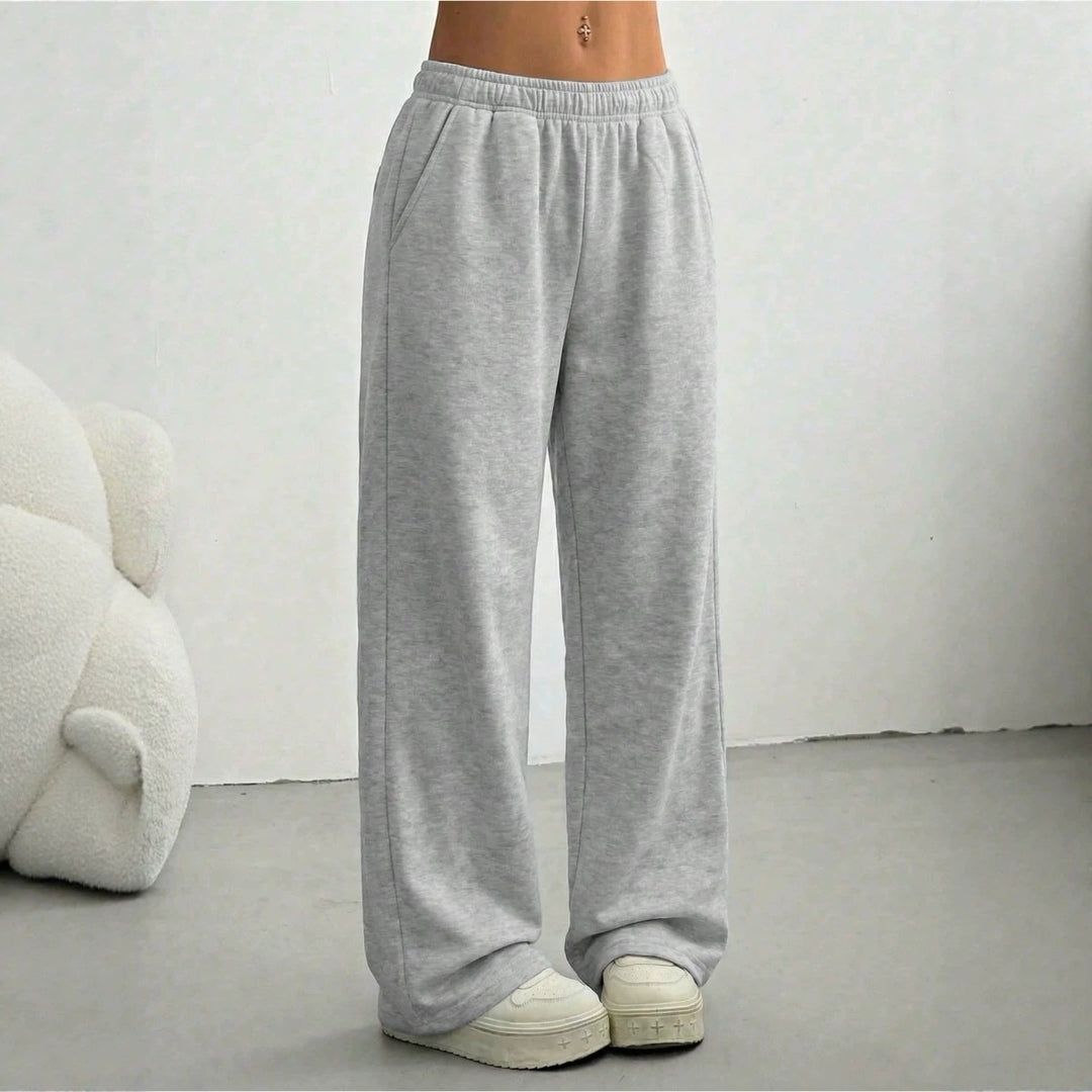 Damen nan weite Loungehose mit elastischem Bund, seitlichen Eingrifftaschen und fließendem Bein EB