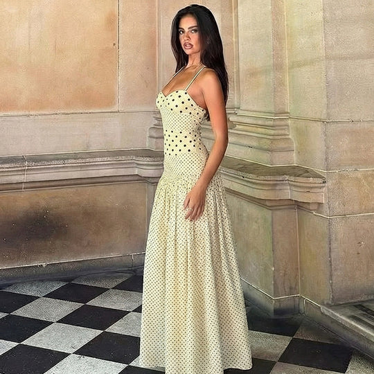Damen Maxikleid mit verspielten Polka-Dots und schickem Halterdesign EB