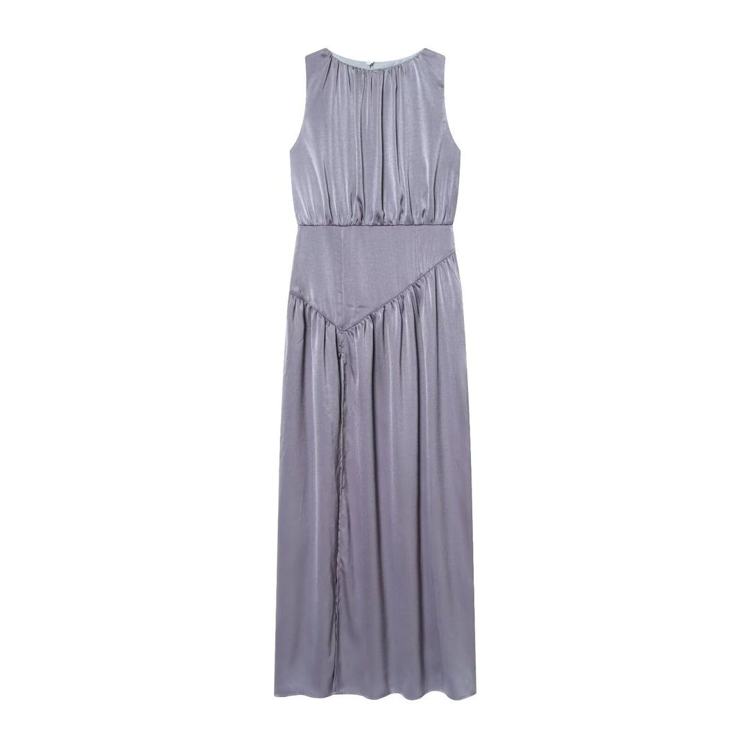 Damen elegantes Maxikleid mit fließendem Rock und raffiniertem Faltenwurf EB