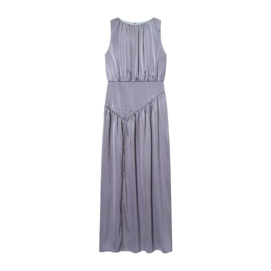 Damen elegantes Maxikleid mit fließendem Rock und raffiniertem Faltenwurf EB