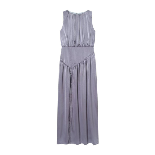 Damen elegantes Maxikleid mit fließendem Rock und raffiniertem Faltenwurf EB