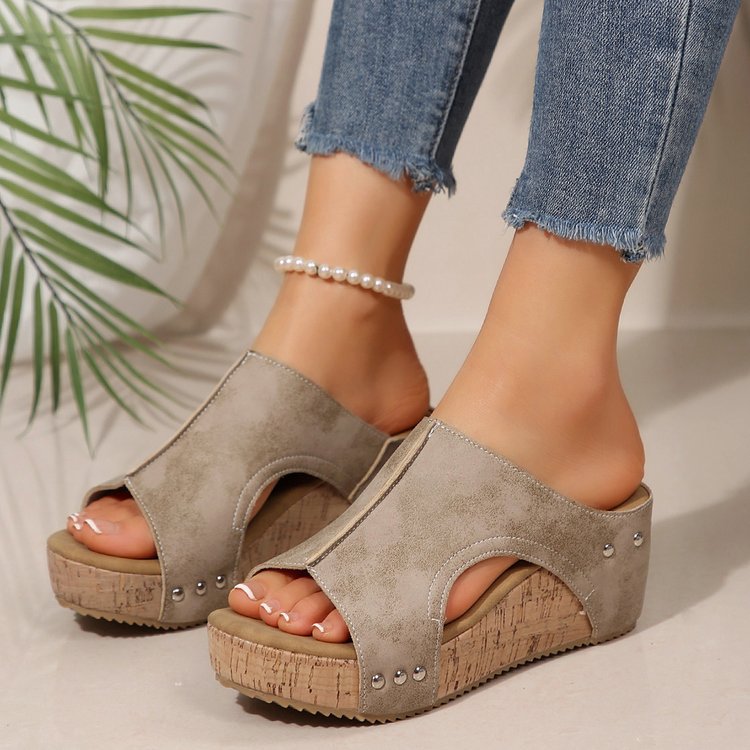 Damen Wedge-Sandalen mit bequemem Korkfußbett und modischem Riemendesign EB