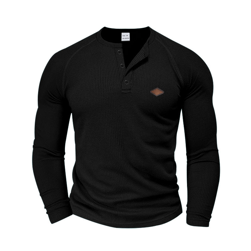 Herren nan strukturiertes Waffel-Henleyshirt mit kurzer Knopfleiste Raglanärmeln und Lederpatch EB