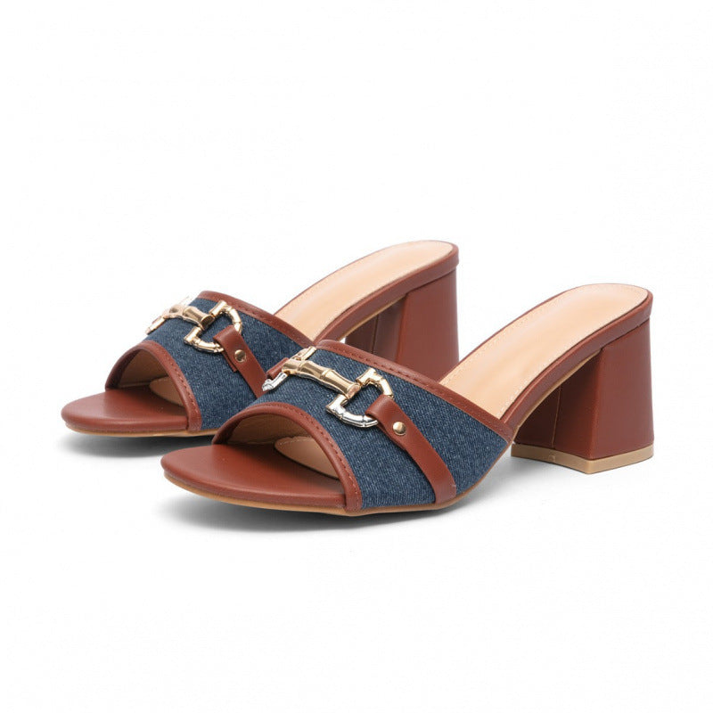 Damen modische Slipper mit eleganten Ketten- und Denim-Details EB