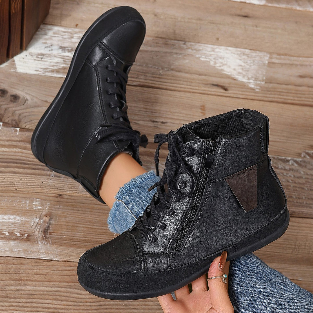 Damen  hochgeschnittene Freizeit-Sneaker-Stiefelette mit seitlichem Reißverschluss gepolstertem Fußbett und rutschfester Gummisohle EB