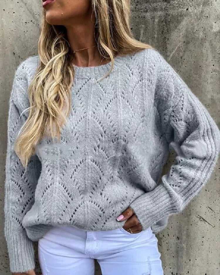 Damen Strickpullover mit feinem Lochmuster EB