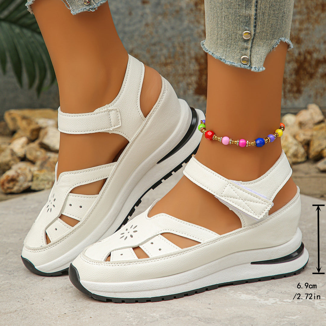 Damen Keilsandalen mit verstellbarem Klettverschluss und orthopädischer Komfortsohle EB