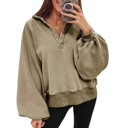 Damen oversized Pullover mit Puffärmeln und Knopfdetails EB