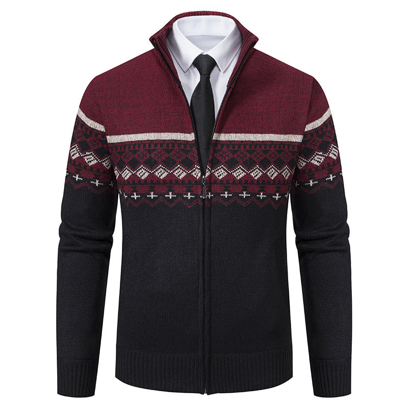 Herren Strickjacke mit Stehkragen und Norweger-Muster EB