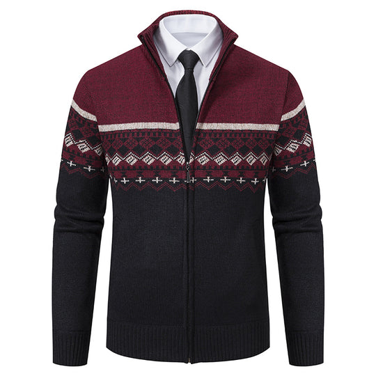 Herren Strickjacke mit Stehkragen und Norweger-Muster EB
