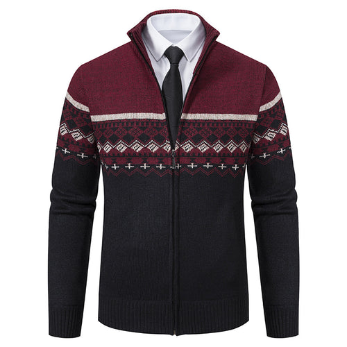 Herren Strickjacke mit Stehkragen und Norweger-Muster EB