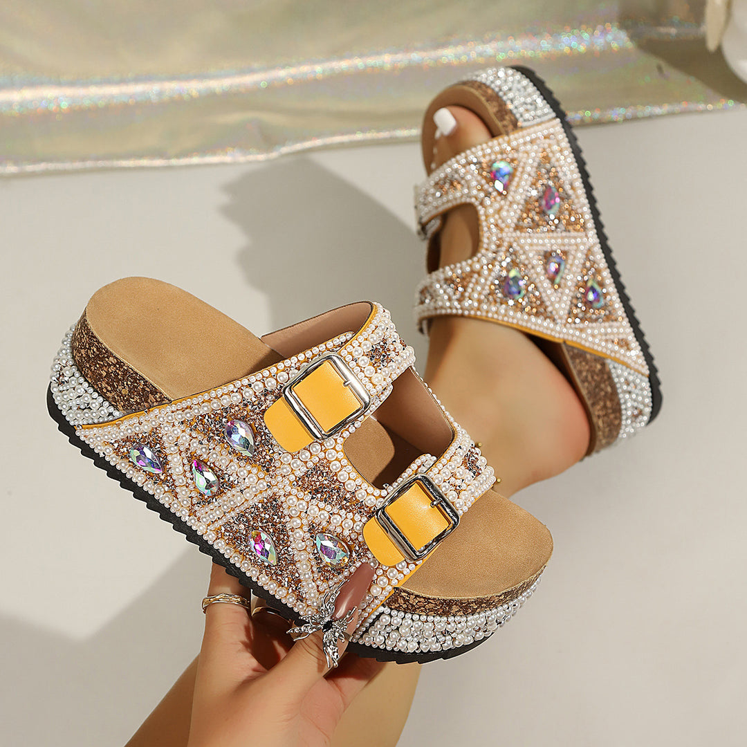 Damen Glamouröse Plateau-Sandalen mit funkelnden Strassdetails und komfortabler Sohle EB