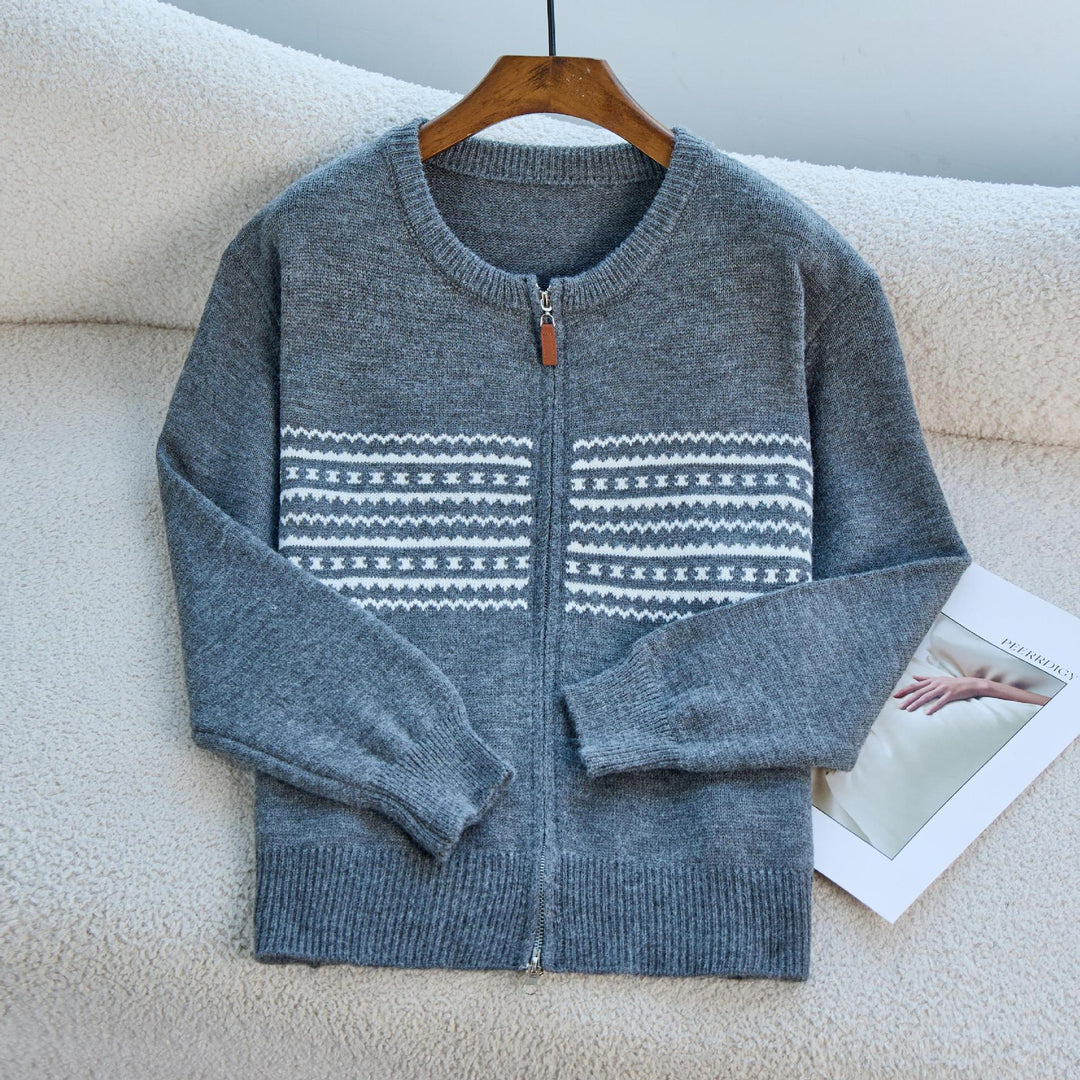 Damen Strickjacke mit Reißverschluss und nordischen Mustern EB