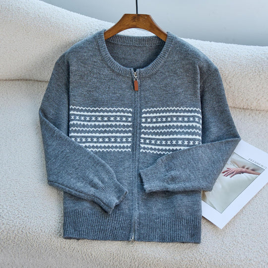 Damen Strickjacke mit Reißverschluss und nordischen Mustern EB
