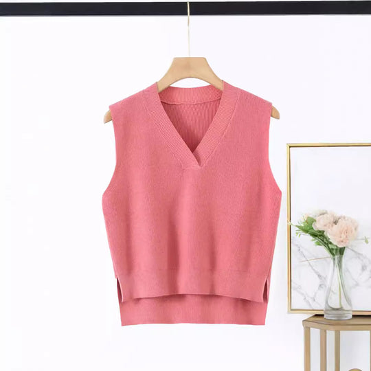 Damen elegantes V-Ausschnitt Strickoberteil EB