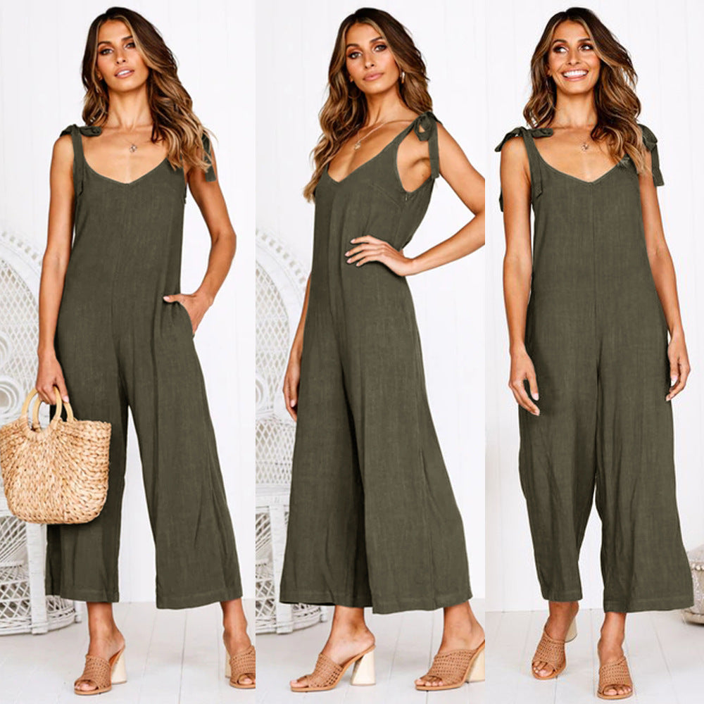 Damen Lässiger Jumpsuit mit verstellbaren Trägern und weitem Bein EB