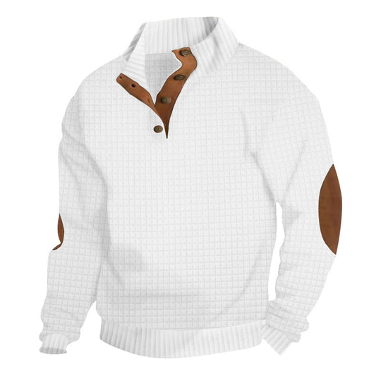 Herren Strukturiertes Waffelstrick-Henleypullover mit Lederbesatz & Ellbogenpatches EB