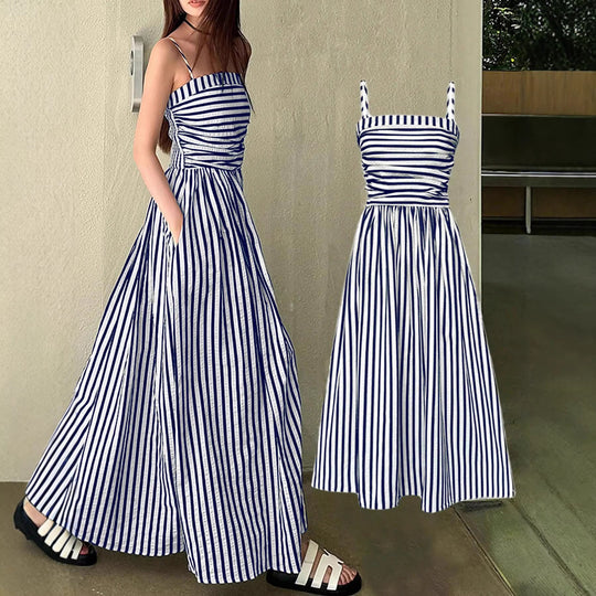 Damen Maxikleid mit schmalen Trägern und raffinierten Falten EB