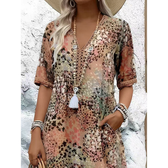 Damen Strandkleid im lässigen Stil mit Taschen und V-Ausschnitt EB