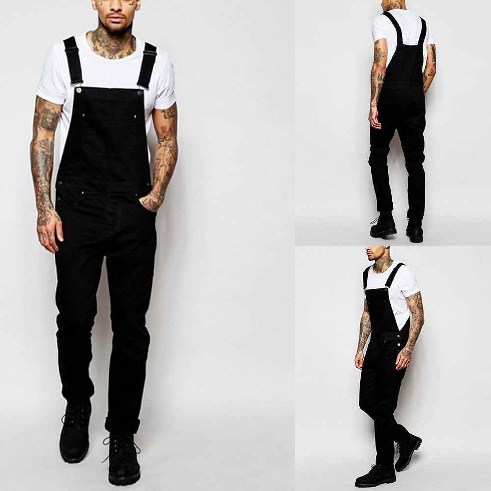 Herren lässige Denim-Latzhose mit verstellbaren Trägern und moderner Passform EB