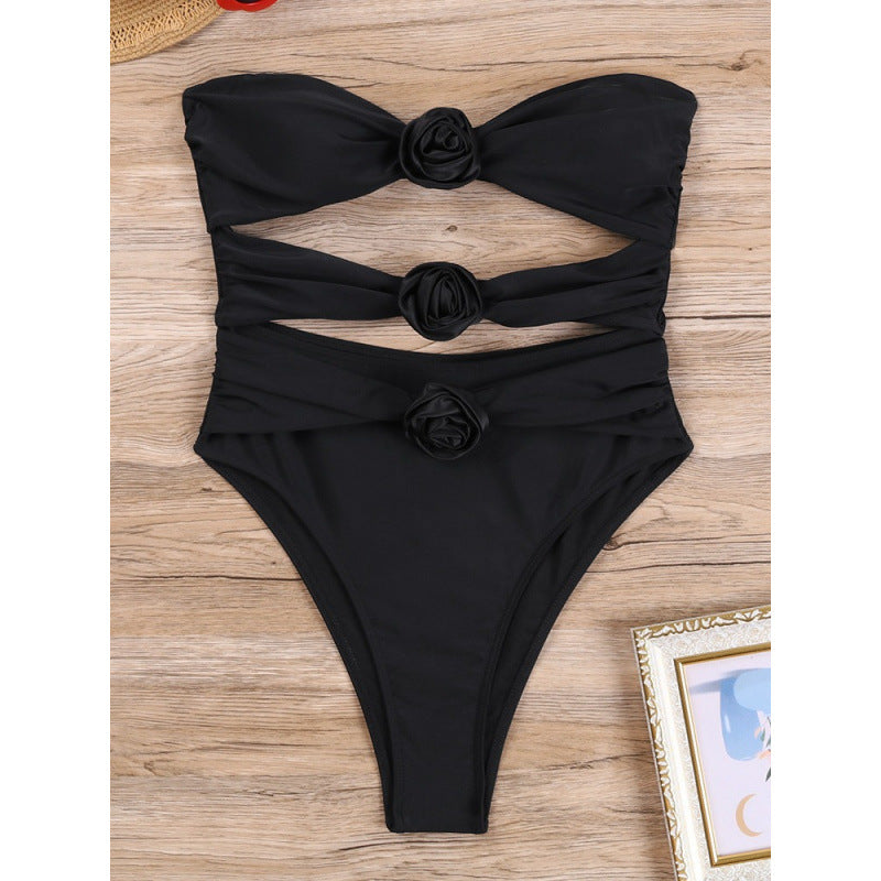 Damen Cut-Out Einteiler Badeanzug mit floralem Detail EB