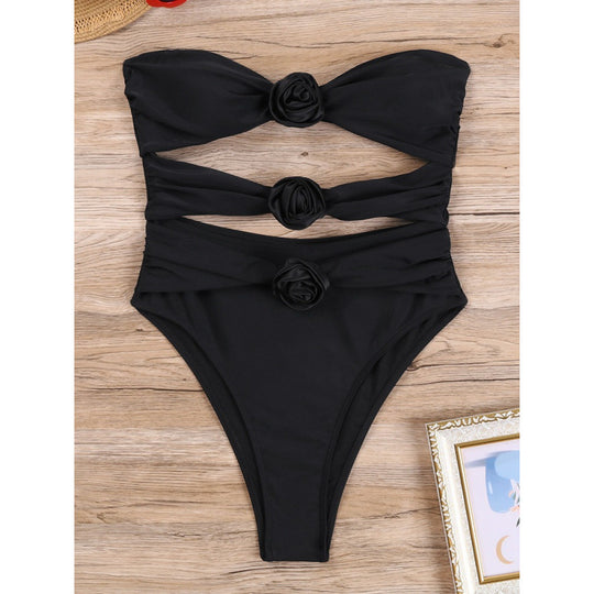 Damen Cut-Out Einteiler Badeanzug mit floralem Detail EB