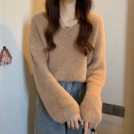 Damen Flauschiger Pullover mit weitem Schnitt EB