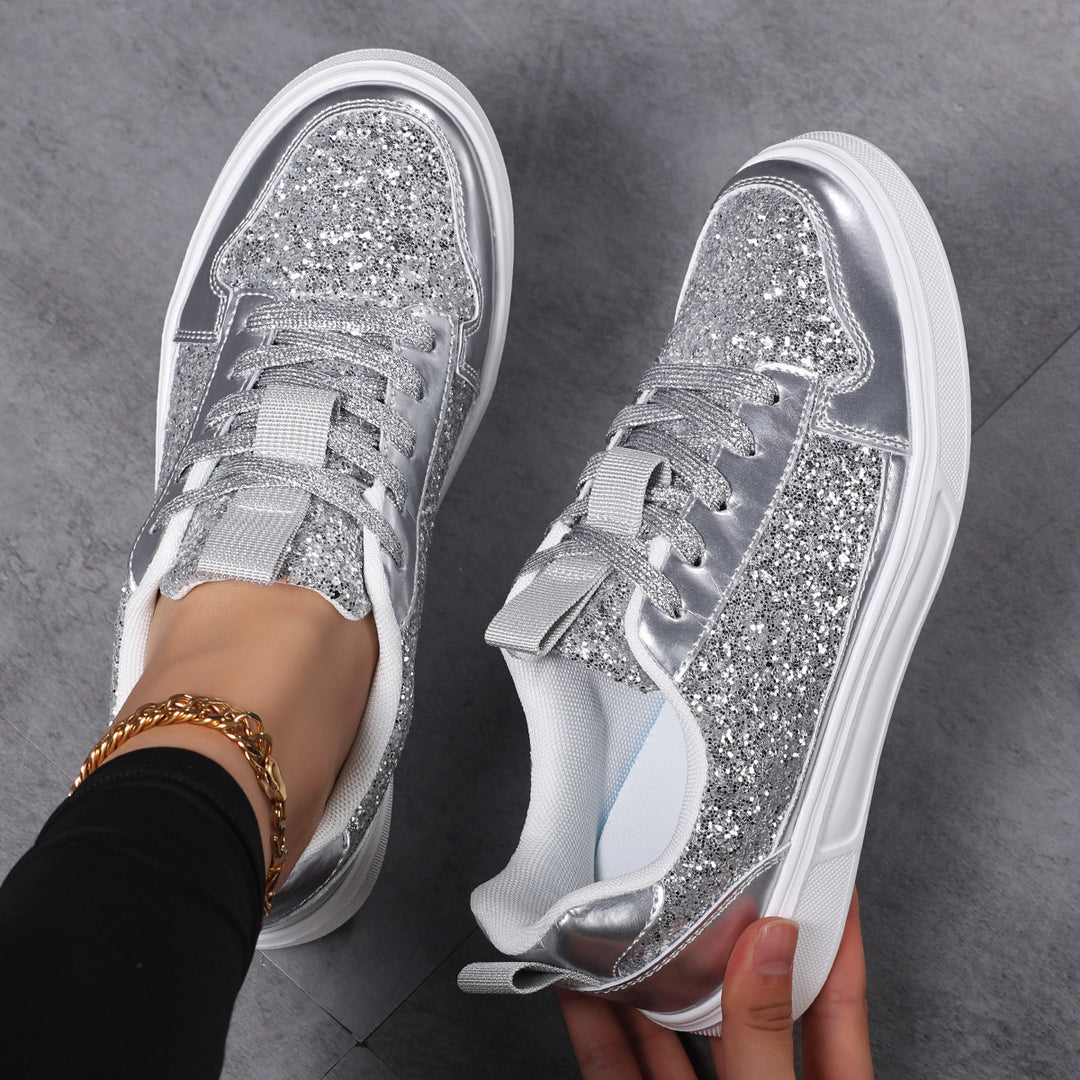 Damen nan Glitzer-Freizeitsneaker mit Metallic-Details, gepolstertem Einstieg und rutschfester Gummisohle EB