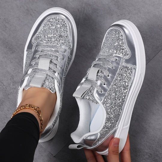Damen nan Glitzer-Freizeitsneaker mit Metallic-Details, gepolstertem Einstieg und rutschfester Gummisohle EB