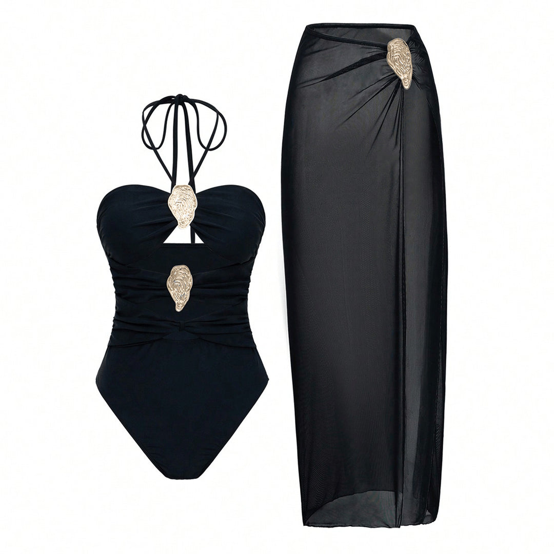 Damen Luxuriöser Badeanzug mit elegantem Überrock EB