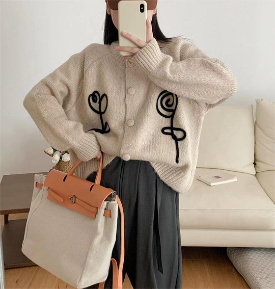 Damen Kuscheliger Strick-Cardigan mit kreativem Motiv EB