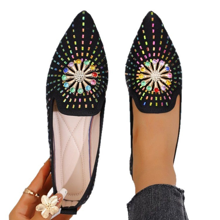 Damen elegante Ballerinas mit funkelndem Blumenapplikation EB