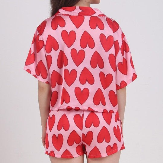 Damen Pyjama-Set mit verspieltem Herzdesign EB