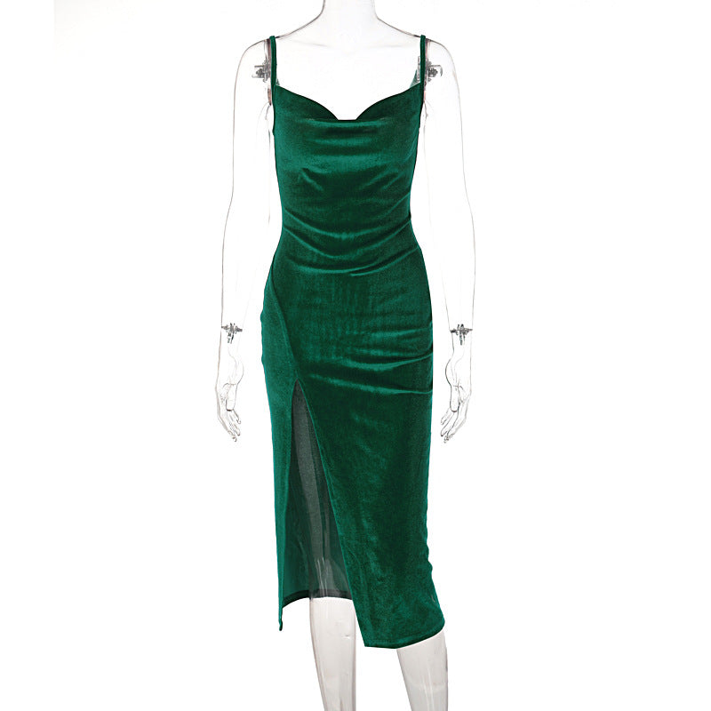 Damen Elegantes Satin-Midikleid mit Drapierung und Seitenschlitz EB