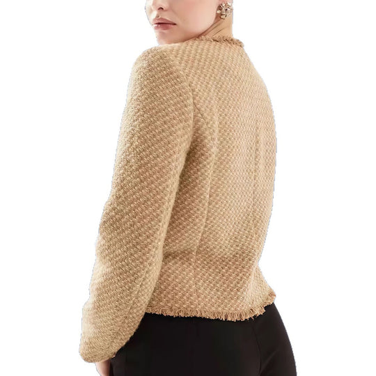 Damen Elegante kurze Jacke mit strukturiertem Design und goldenen Knöpfen EB