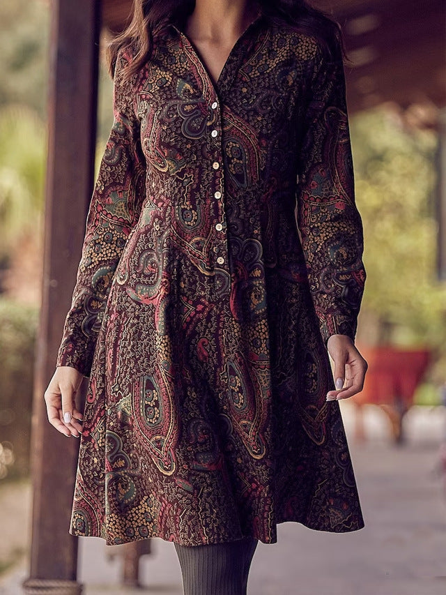 Damen Hemdblusenkleid mit Paisleymuster und Knopfdetails EB