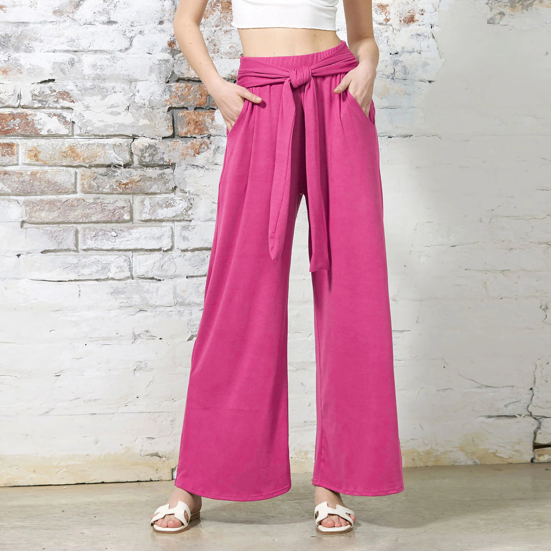 Damen Weit geschnittene Sommerhose mit hochwertigem Bund und eleganter Schleifendetail EB