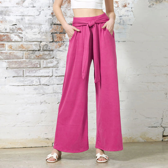 Damen Weit geschnittene Sommerhose mit hochwertigem Bund und eleganter Schleifendetail EB