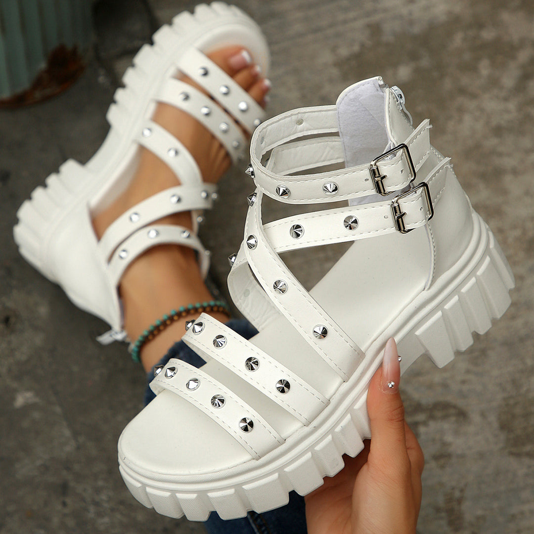 Damen modische Sandalen mit stilvollen Verschlüssen und Glitzerakzenten EB