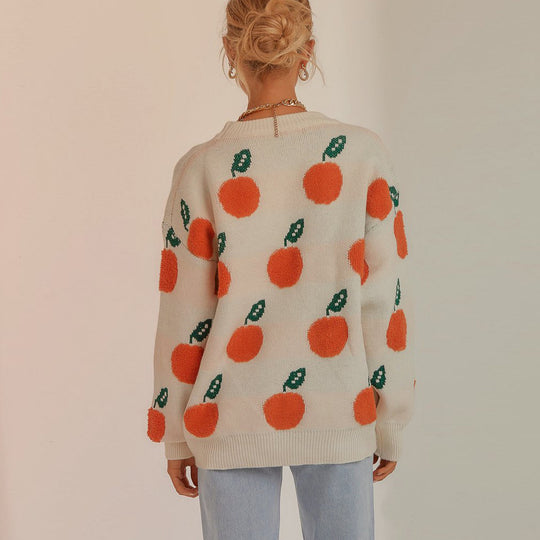 Damen Strickpullover mit verspieltem Obstdesign EB