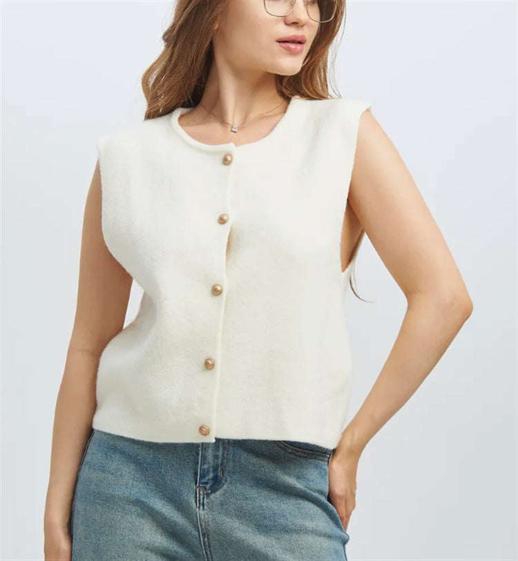 Damen Strickweste mit edlen Knöpfen EB