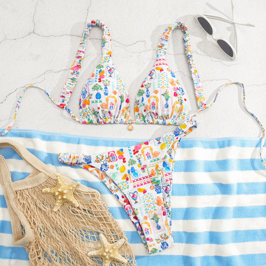 Damen Triangel-Bikini mit dekorativen Rüschen EB