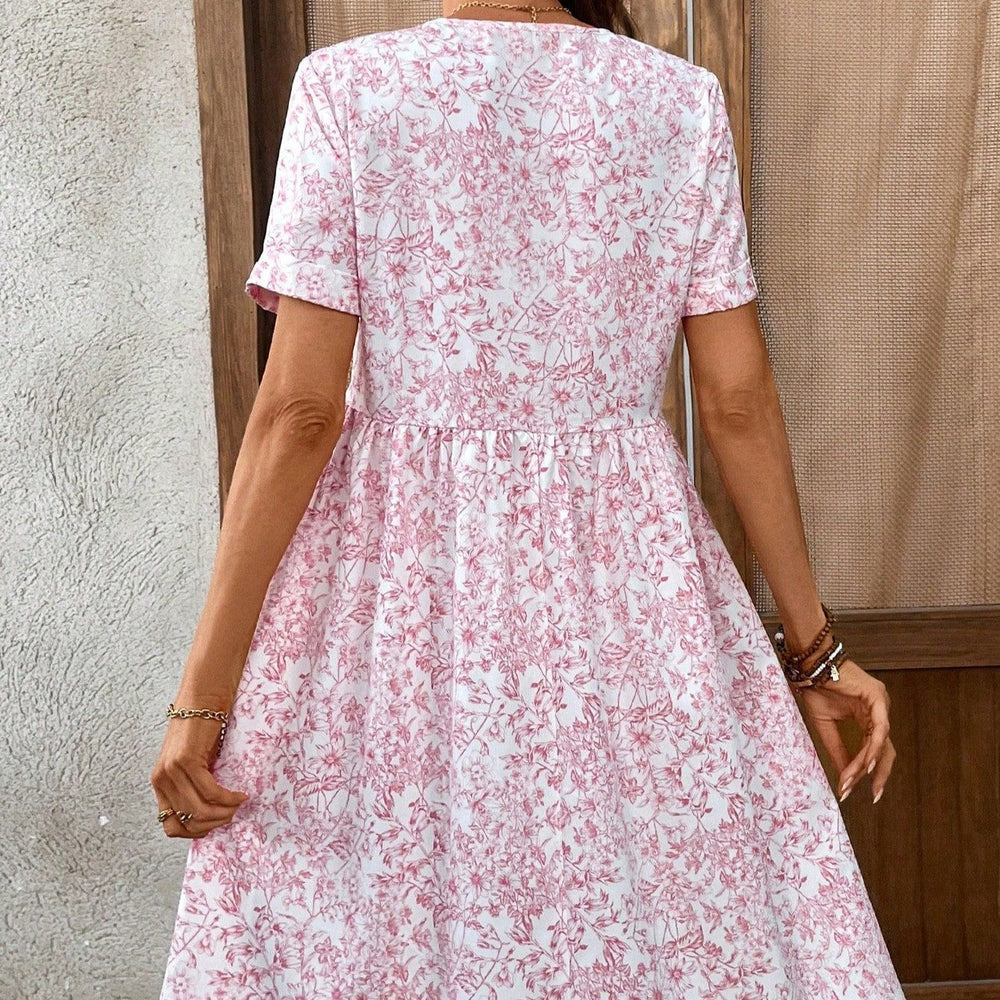 Damen Sommerliches Kleid mit floralem Muster und V-Ausschnitt EB