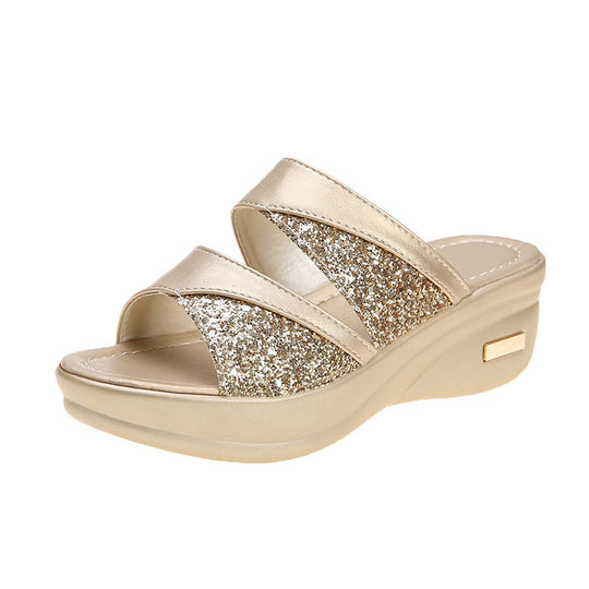 Damen modische Zehentrenner-Sandalen mit Glitzer-Applikation EB