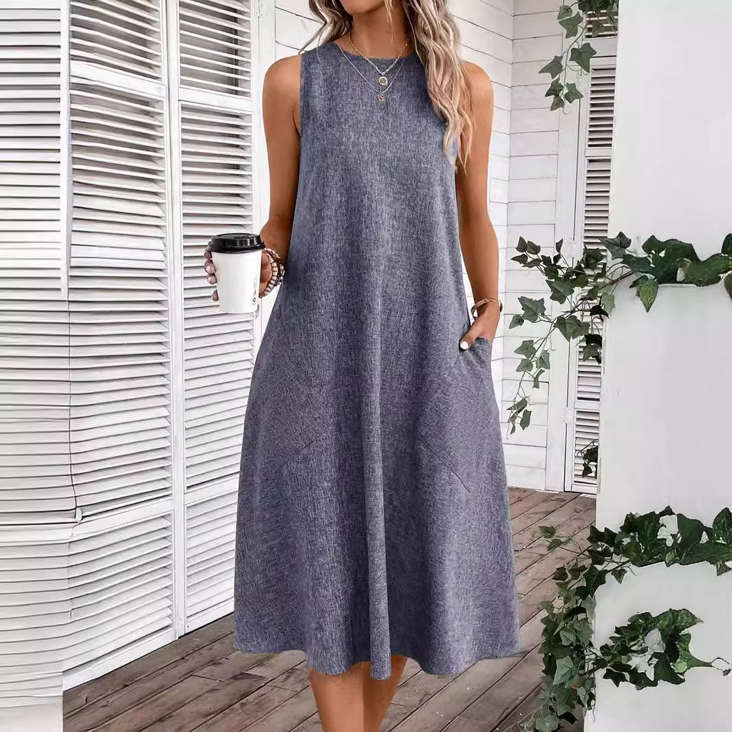 Damen lässiges Sommerkleid mit Taschen und bequemem Schnitt EB