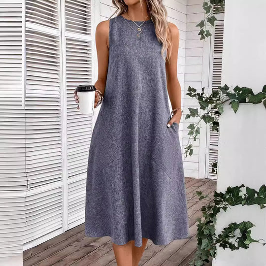 Damen lässiges Sommerkleid mit Taschen und bequemem Schnitt EB