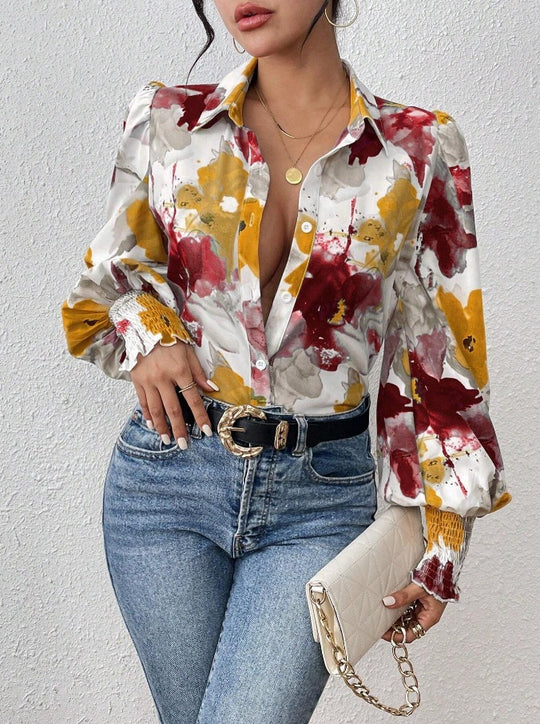 Damen Bluse mit floralen Mustern und puffärmel EB