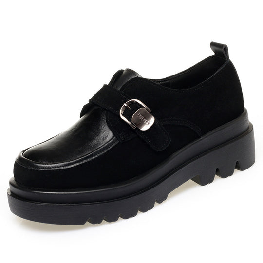 Damen Mokassins mit modischem Riemen und robustem Blockabsatz EB