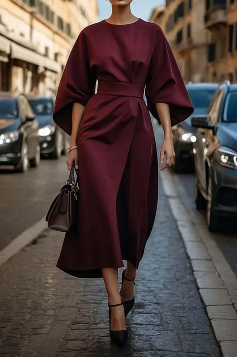 Damen Maxi-Kleid mit voluminösen Ärmeln und elegantem Drapierungsdesign Heidi-Mode